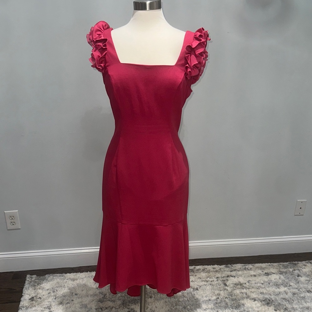 Elegant Pink Ruffle Sleeve Dress